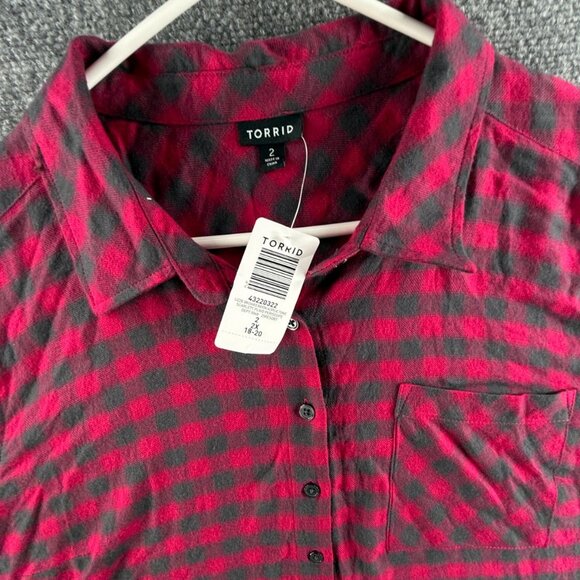 NWT Torrid Lizzie Brushed Rayon Acrylic Tunic Flannel Plaid Periscope Size 2 - Picture 2 of 16